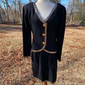 ST. JOHN EVENING SUIT JACKET SKIRT BLACK GOLD 10